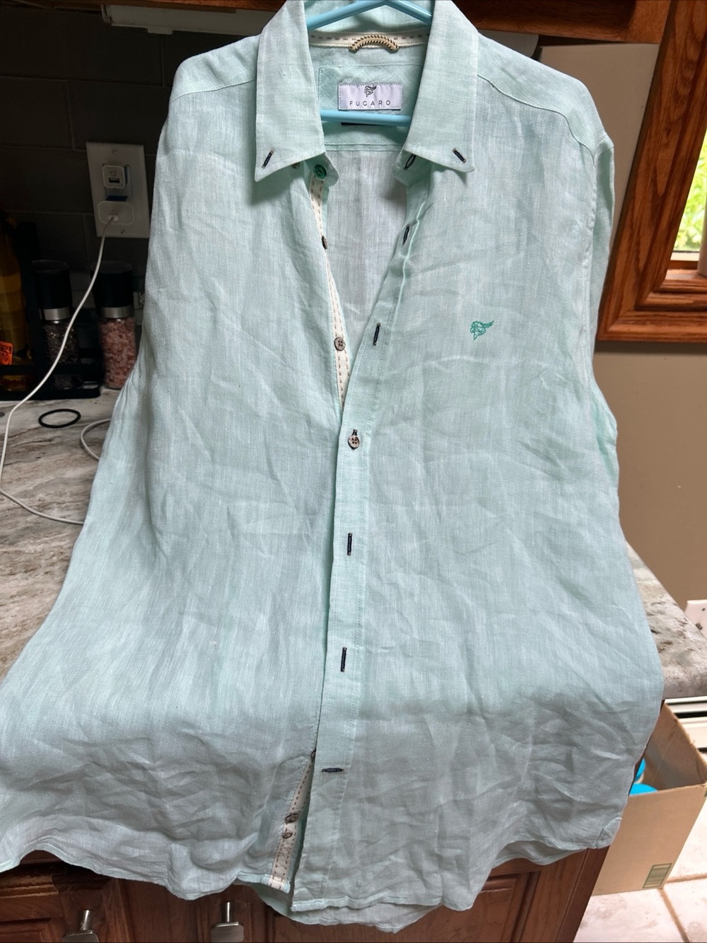 Louis Fugaro Men Shirt 3 M 100% Linen Short Sleeve Modern Fit Europe LightWeight